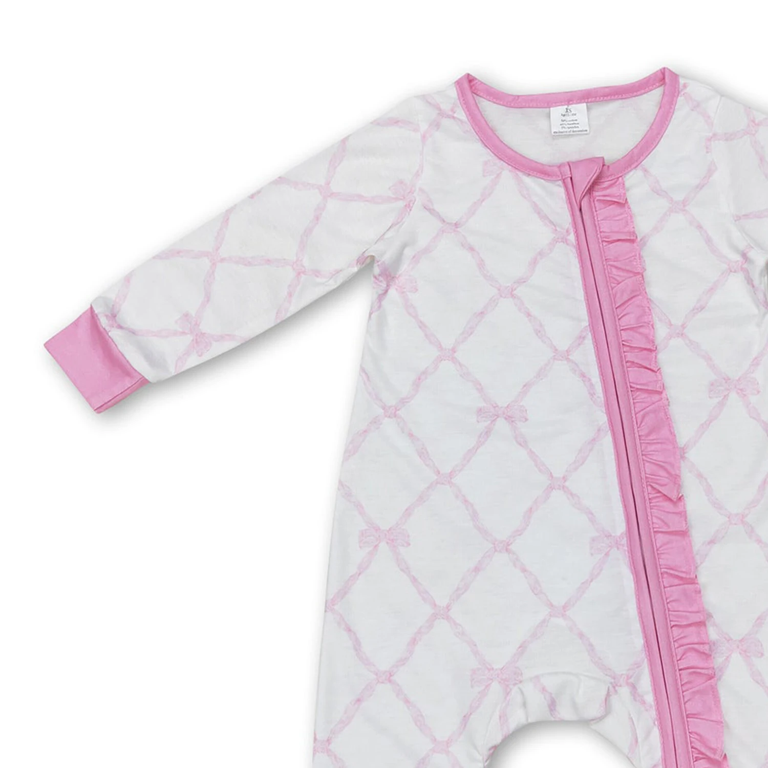 Baby Girls Bamboo Pink Bows Sibling Rompers Bamboo Pajamas Clothes Sets view 2
