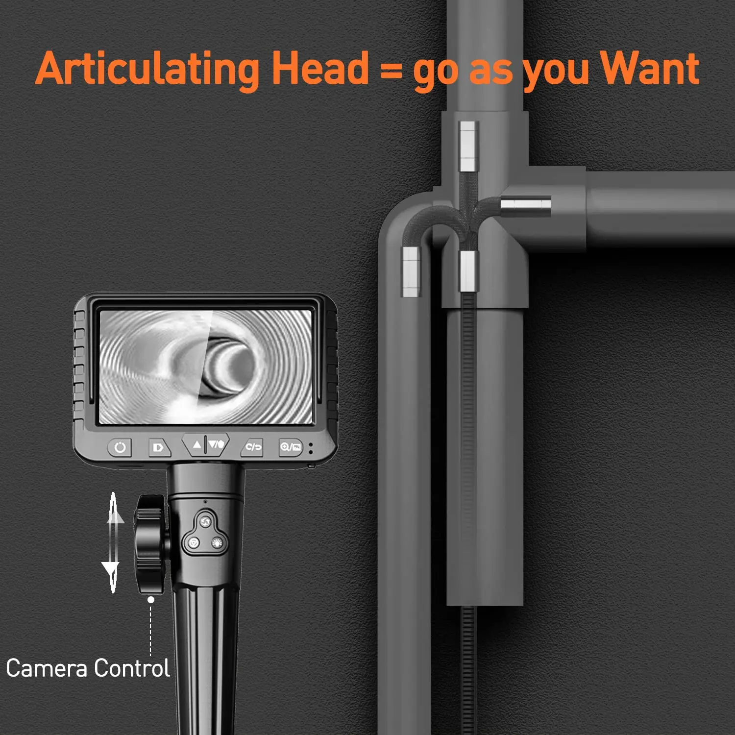 Articulando Câmera de Inspeção com Mala de Ferramentas, Endoscópio Industrial, 2 Way, 180 Graus, 5.0 "Screen, 6 LED, 8,5mm, 3m, 5m