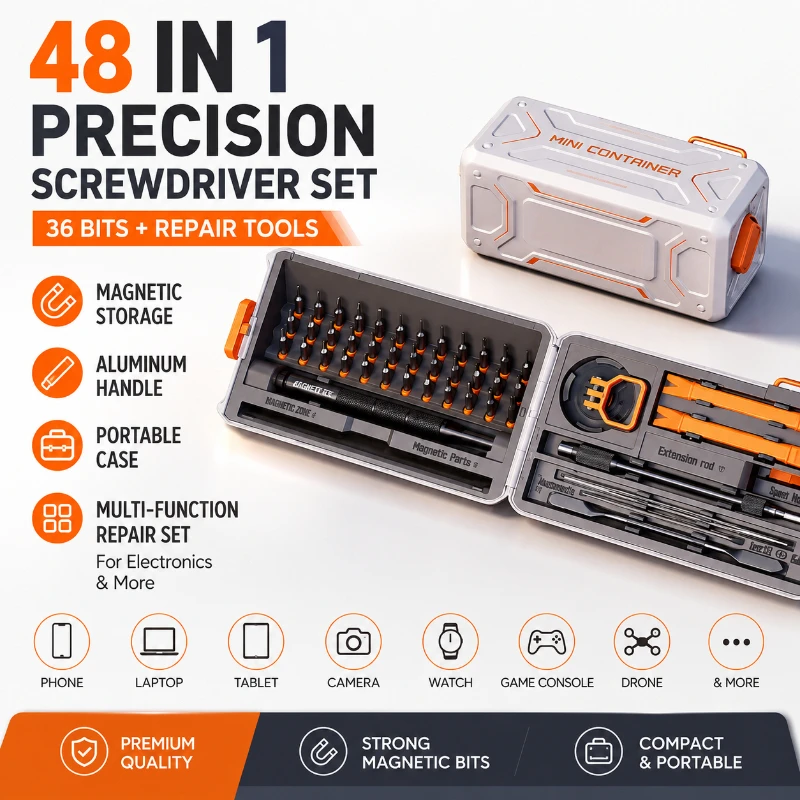 48-in-1 Precision Screwdriver Tool Set  Multi-functional Triangle Head Repair Kit for Phone Maintenance & Dust Cleaning