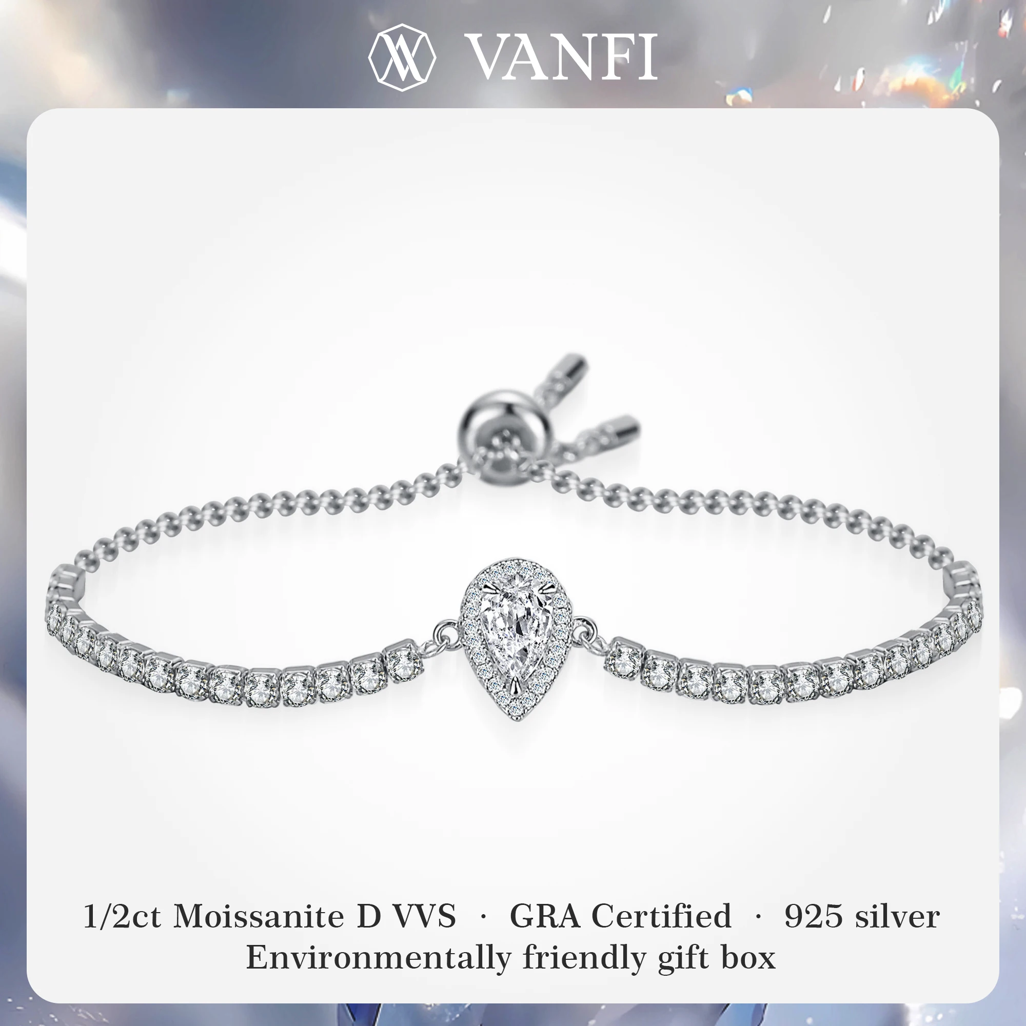 

Kfvanfi стерлингового серебра 925 пробы, муассанит VVS1, теннисный браслет для женщин, покрытое белым золотом, роскошные ювелирные изделия для банкета, подарок