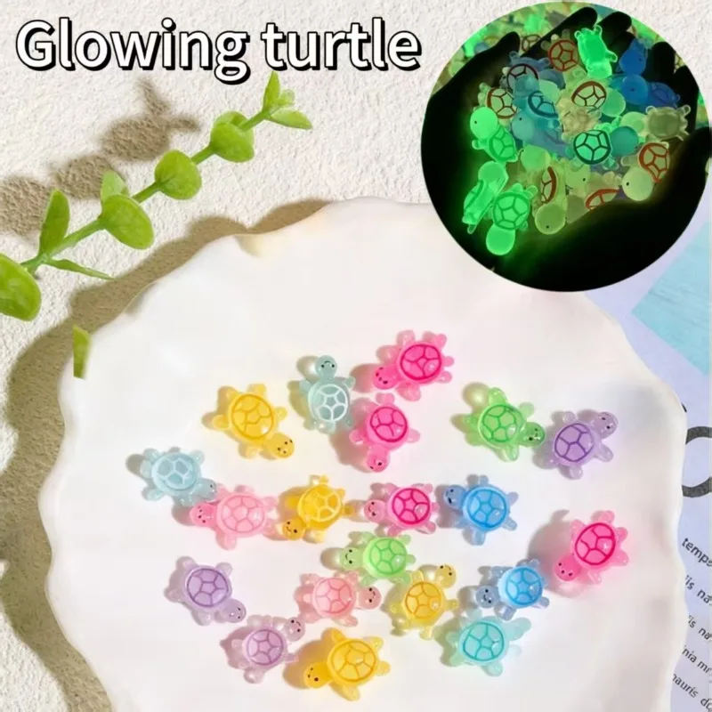 Gemengde Mini Gloeiende Schildpad Hars Miniatuur 3D Cartoon Dopamine Gekleurde Hars Kunst Decoraties DIY Telefoonhoesje Desktop Ambachten