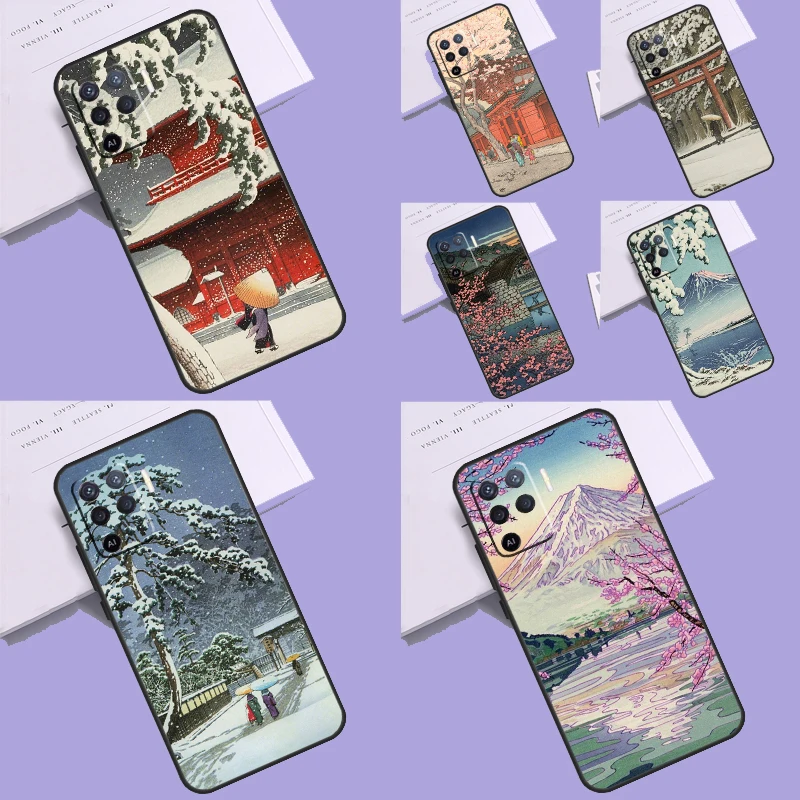 Japanese Snow Cherry Blossom Art Case For OPPO A98 A78 A96 A76 A15 A16 A17 A77 A57 A54 S A94 A74 A53 A5 A9 A91 A93 A52 A72