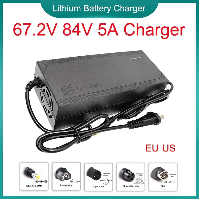 New 60V 72V 5A Lithium Battery Charger With fan AC110-220V For 16S 60V 20S 72V E-tricycles/scooter Li-ion Battery Fast Charging