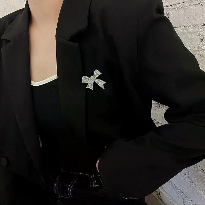 حجر الراين القوس دبابيس للنساء Bowknot بروش دبوس خمر مجوهرات الأزياء والاكسسوارات دعوى مكافحة الضوء الصدار #5