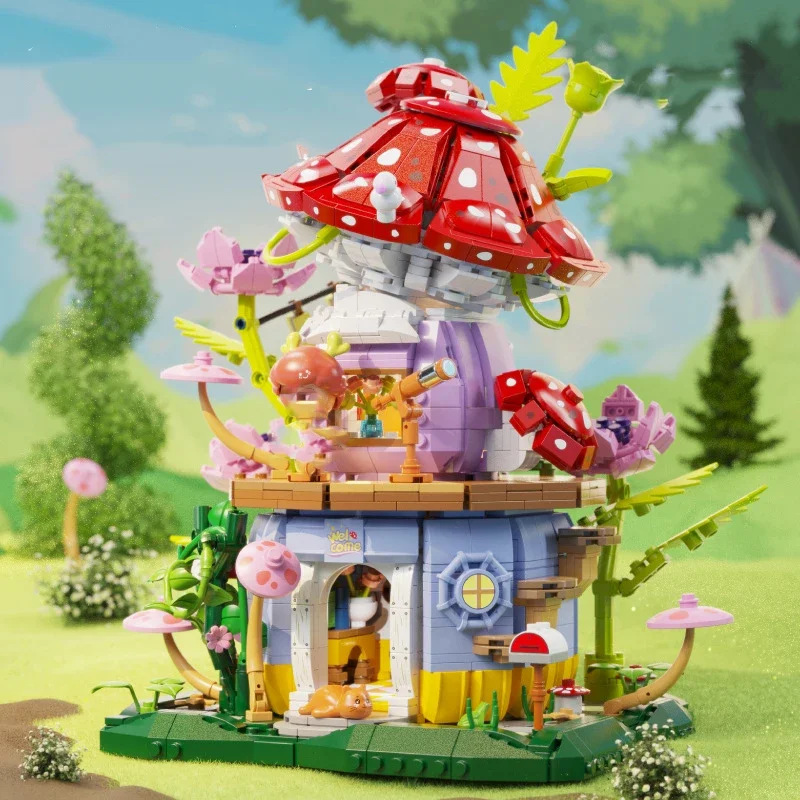 Flowers Carrot House Mushroom House Mini Building Blocks Carrot Forest House Bricks Set With Lights Children\'s Toys Gifts