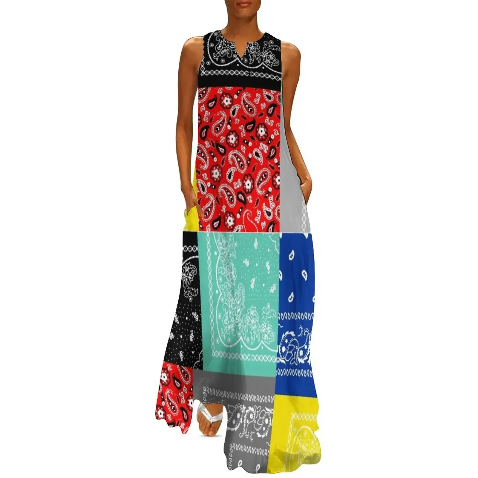 

Bandana paisley patchwork pattern Long Dress luxury dress dresses for special events Women's dress Long veiled dresses