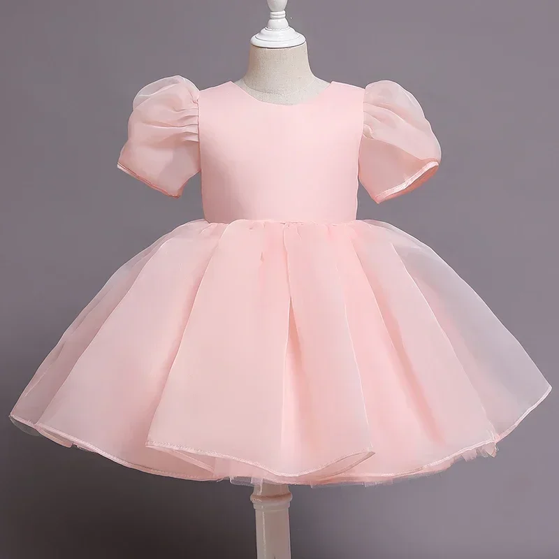 Fashion Girls White Princess Dress Tulle Puff Sleeve Wedding Party Kids Dresses for Girls Birthday Child Clothes Bridemaids Gown