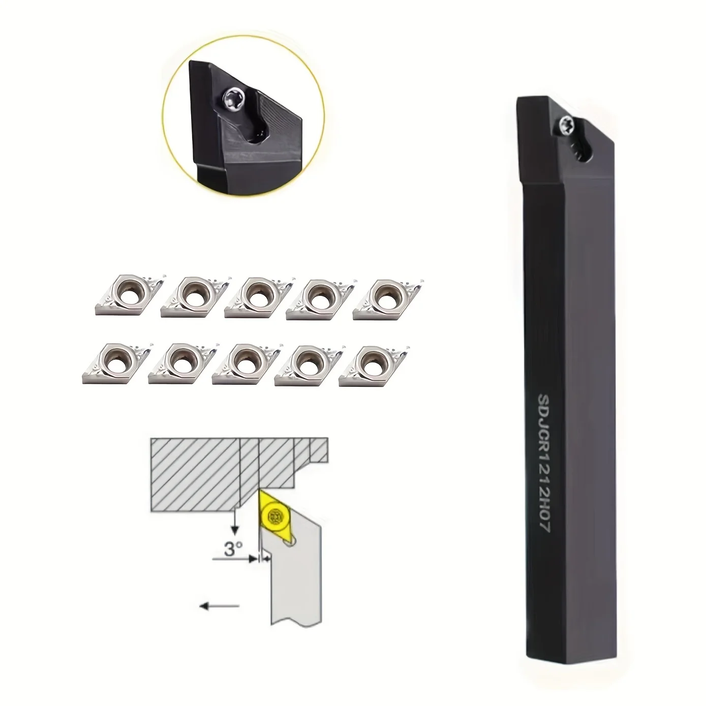 1/2 inch replaceable milling cutter turning tool holder SDJCR1212+10 pieces DCMT070204 hard alloy blade copper aluminum rotating