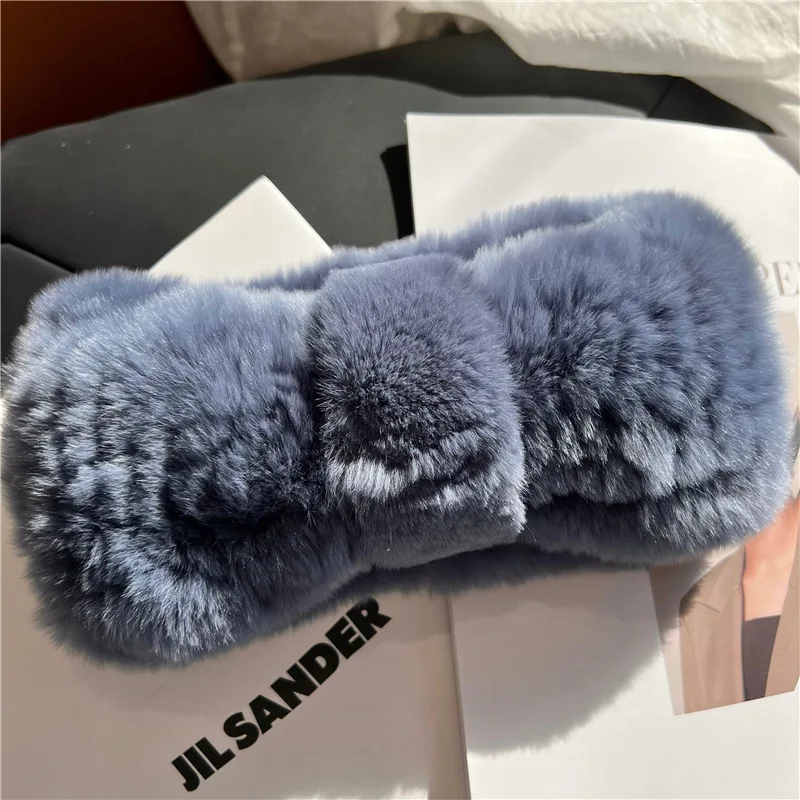 2024 Hot Sale Women Headband Winter Autumn Elastic Real Rex Rabbit Fur Neck Scarf For Girls Hair Band Ladies Fashion New Design