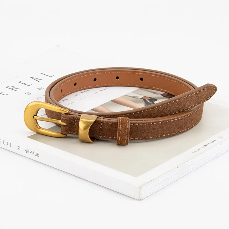 

Frosted retro leather belt for women, paired with jeans belt, high-end online celebrity cowhide thin belt