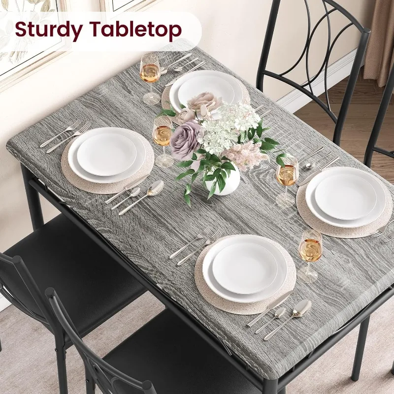 5 Piece Dining Table Set, Rectangle Kitchen Table Set with 4 Upholstered Chairs, Dining Table Set for Small Space, Apartment