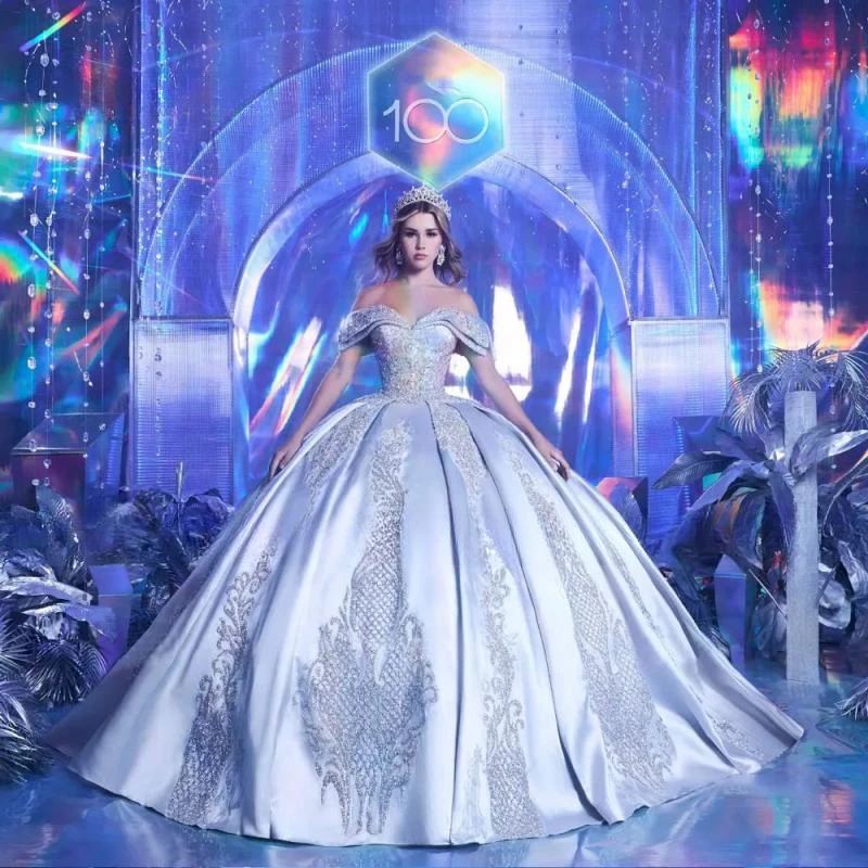 

Новое роскошное серебристое атласное платье Quinceanera 2024 блестящее бальное платье Vestidos De 15 лет милое 16-летнее вечернее бальное платье на день рождения