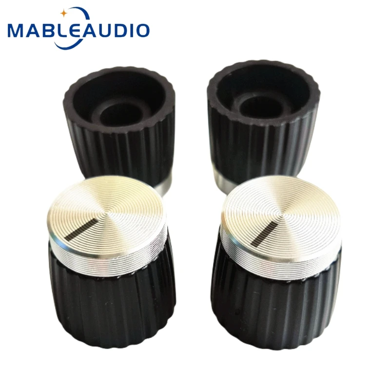 2 Stück 16x15mm Gitarren effektor Audio verstärker Ton knopf Gold und Silber Aluminium kappe 18t d-förmiger Griff mit innerem Kupfer teil – Detail 6