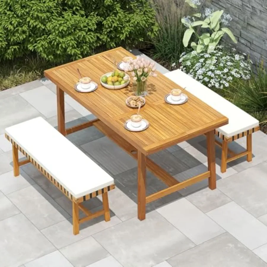 Acacia Wood Outdoor Bench with Padded Cushion, 48