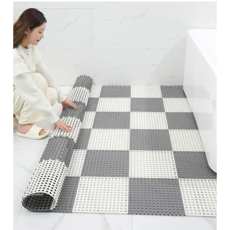 6pc Waterproof Bathroom Shower Mats Non-slip Plain Stitching Plaid DIY Cuttable Roll Floor Hollow Splicing Pads 30 x 30cm/piece