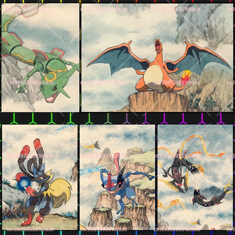

Anime Pokemon Gengar Charizard Suicune ARceus Groudon Greninja Retro Illustration Style Poster HD Print Deco Art Canvas Painting