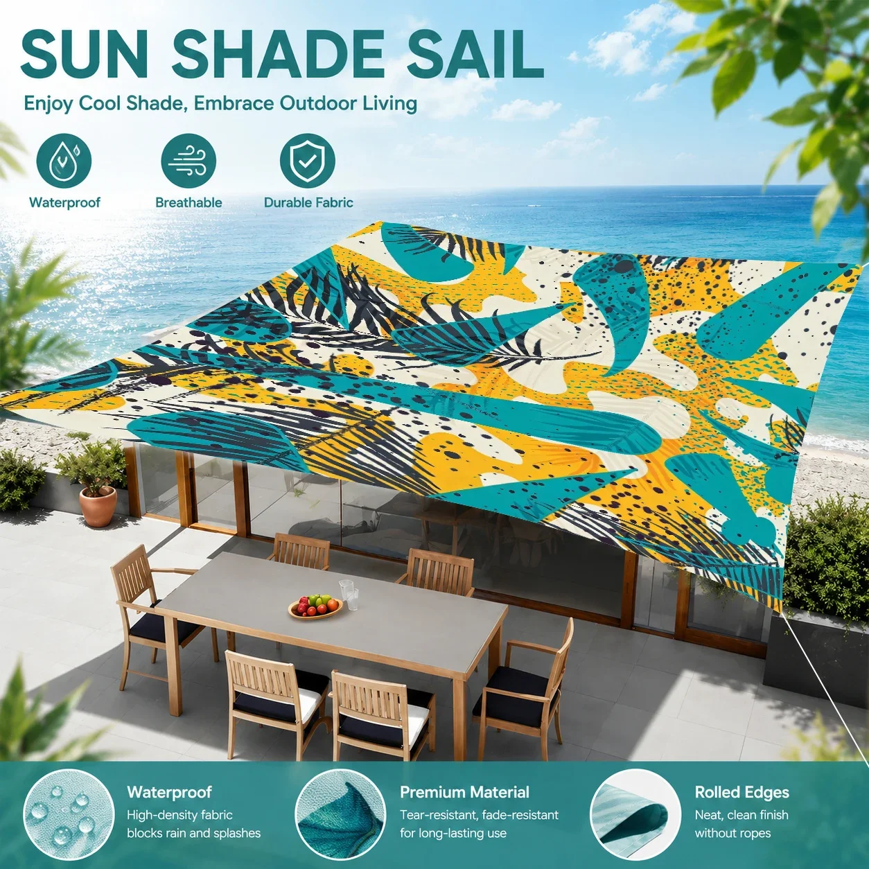 

Blue Outdoor Canopy Tropical Palm Leaf Portable UV Protection Sun Shade for Beach Garden Camping Picnic Durable Awning