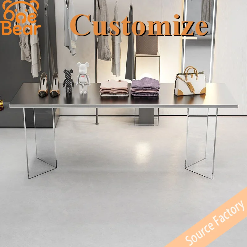 

Modern minimalist display table, stainless steel rectangular island floating acrylic water flow display stand.