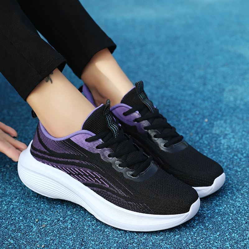 Frauen Laufschuhe Mesh Licht Walking Sneaker Fitness Sport Wohnungen Bequeme Atmungsaktive Schwarz Fitness Größe 35-46 Frauen Müßiggänger