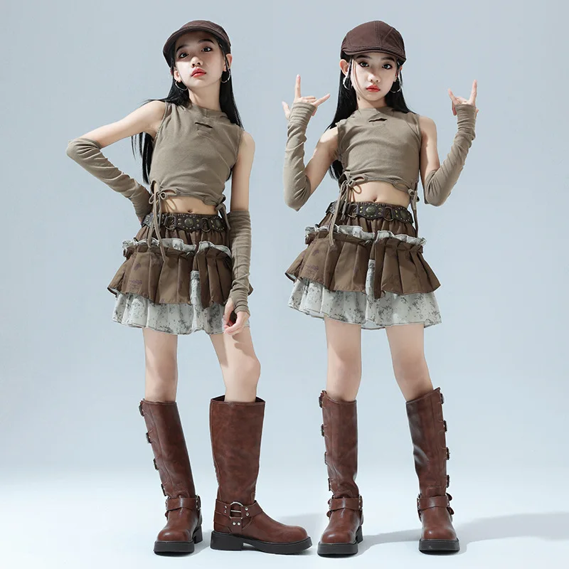 Festival Party Girl Jazz Dance Costume Childrens Street Dance K-POP Stage Show Set Kid's Hip Hop Show Performance Outfits