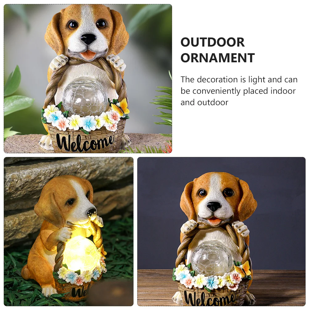 

Puppy Flower Basket Decorations Resin Craft Solar Light Adornment Outdoor nament Garden Artware Home Statue Gifts