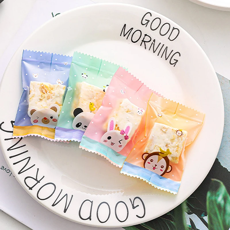 100Pcs Cartoon Animals Nougat Sugar Pouches Machine Hot Sealed DIY Baking Chocolates Wrapping Jewelry Display Packaging Supply