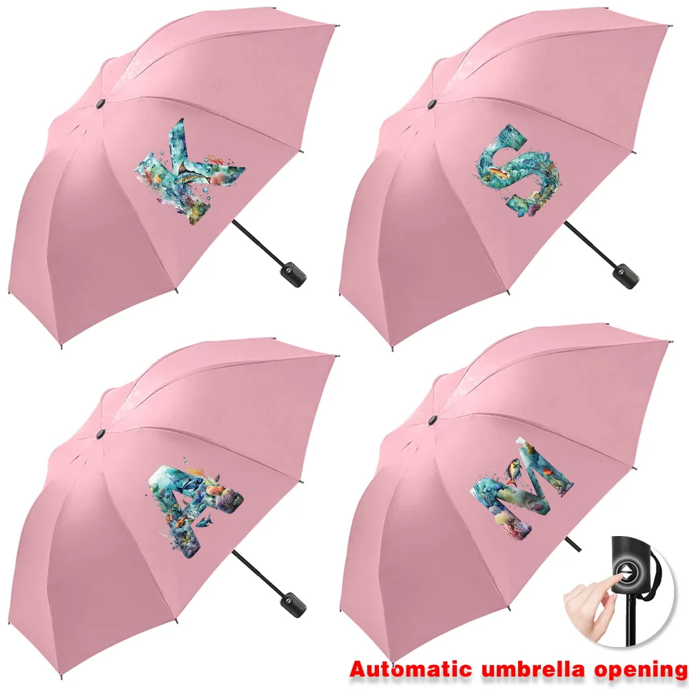 

UV Automatic Umbrella Sunshade Sunscreen Rain Umbrellas Cute Print Outdoor Picnics Hiking Tours Travel Essentials Fish Letter