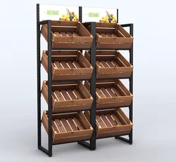 Fruit display rack Vegetable rack fruit store solid wood frame fruit and vegetable rack red wine multi-layer shelves