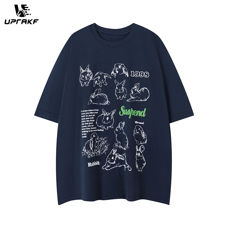 

UPRAKF Streetwear Rabbit Pattern T Shirts Fashion Crew Neck Oversize Summer Cotton Short Sleeve High Quality Casual Tee