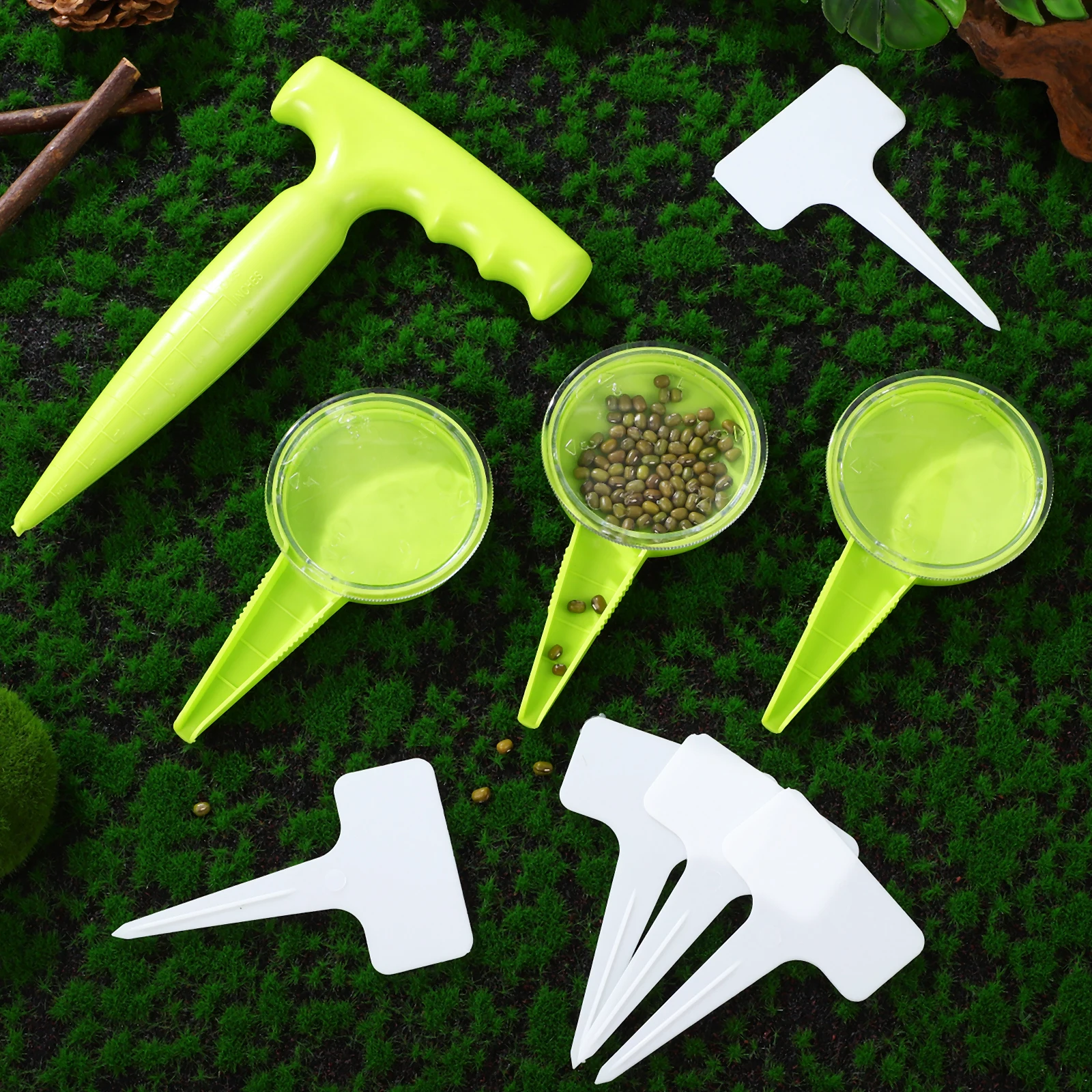 

14pcs Seed Dispenser Hand Set Adjustable Plastic Sowing Tool Garden Planter Dibbler Plant Labels Depth Control Gardening Tool