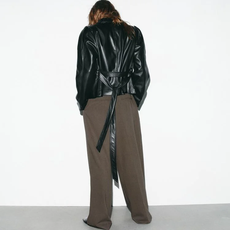 Faionable Simplici Design in similpelle Cappotto lungo Sve ort Donna Autunno Nuovo Sle 2025 Calore Fibra di poliestere 00%