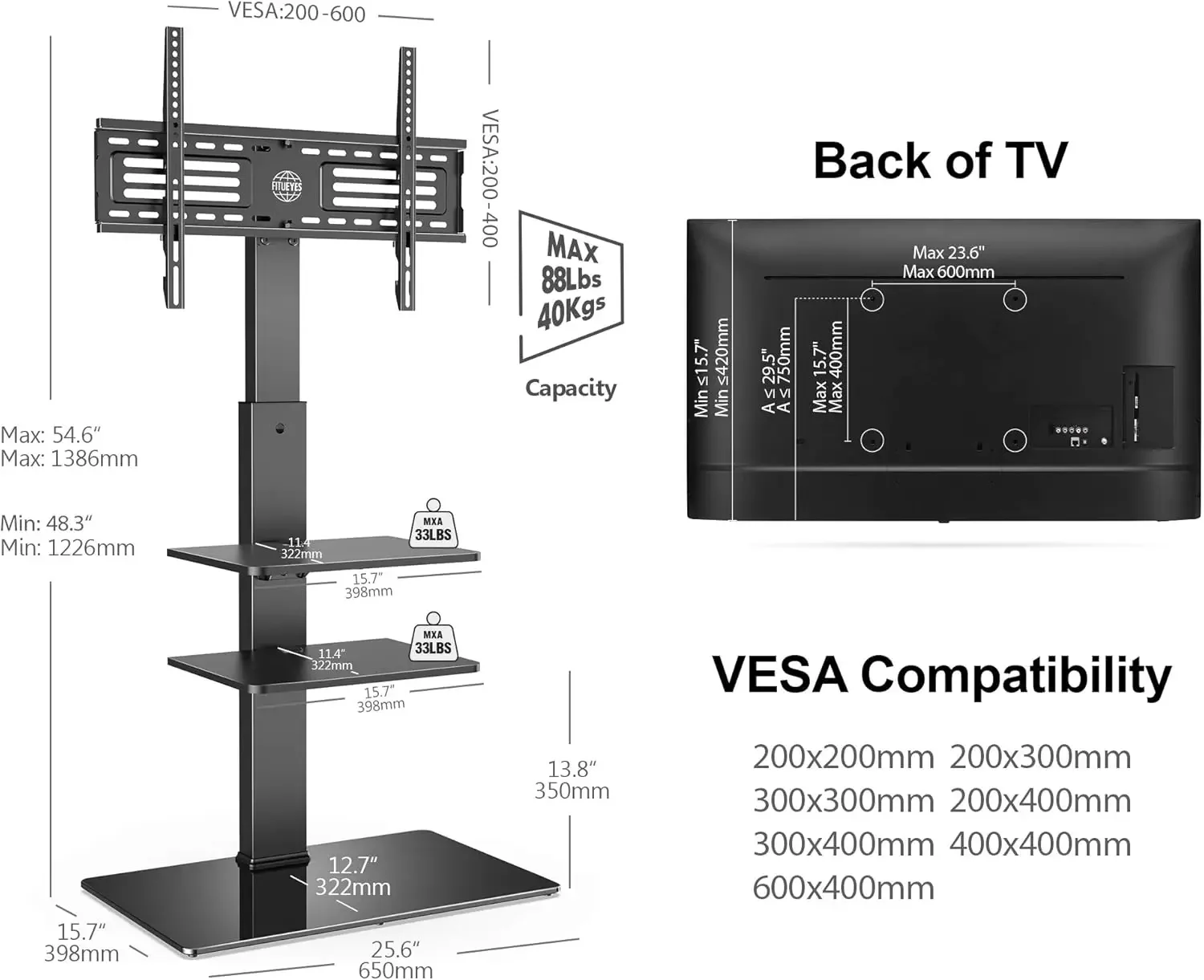 Soporte de TV de suelo giratorio con soporte para televisores 37 43 50 55 60 65 70 75 pulgadas LCD LED pantallas planas/curvas televisores giratorios universales