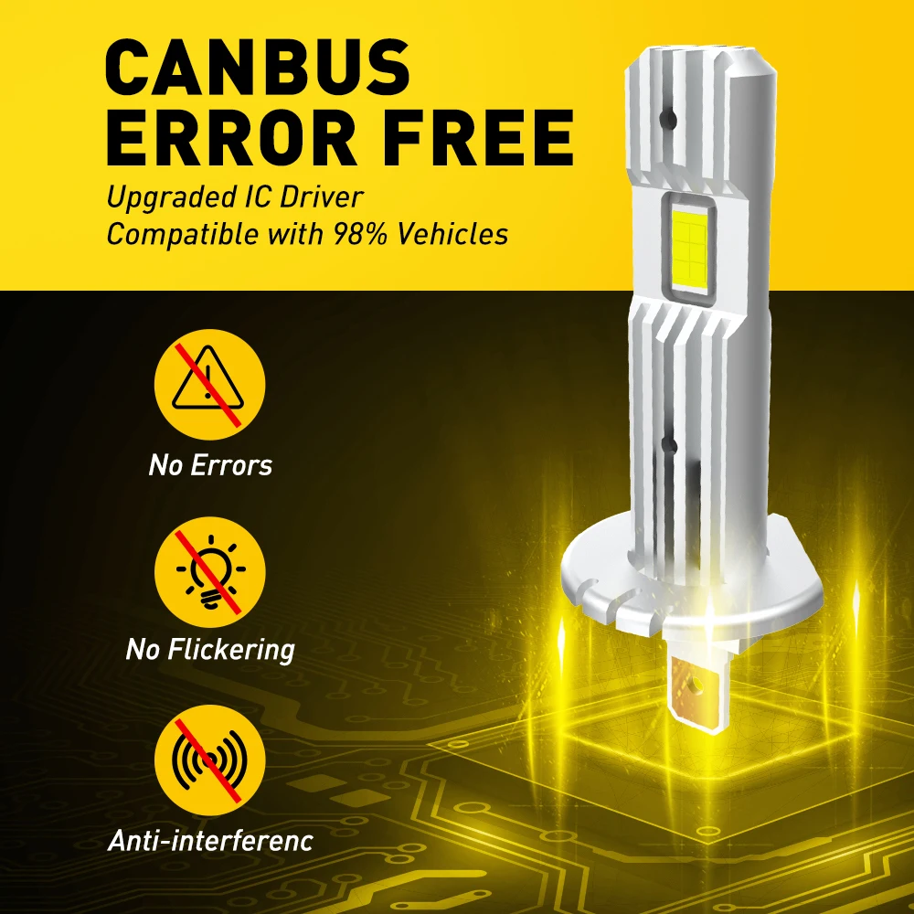 AUXITO 2Pcs 12000LM H1 LED Canbus Headlight Bulb Error Free H1 LED Car Head Fog Light Fanless 60W 12V 6500K White Plug & Play - view 5