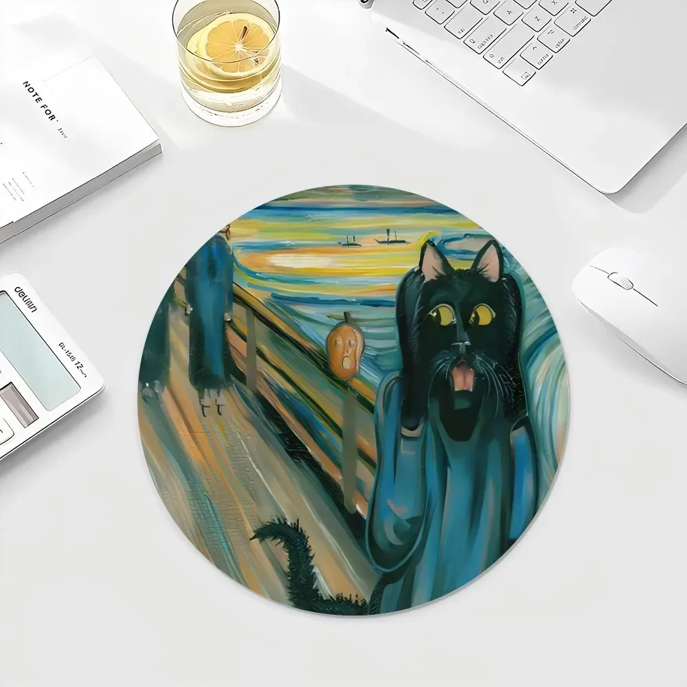 Claude Monet Van Gogh Funny Cat Art 22x22cm Round Kawaii Cartoon Anime Gaming Mouse Pad Keyboard Mouse Mats Deskpad Girls for PC