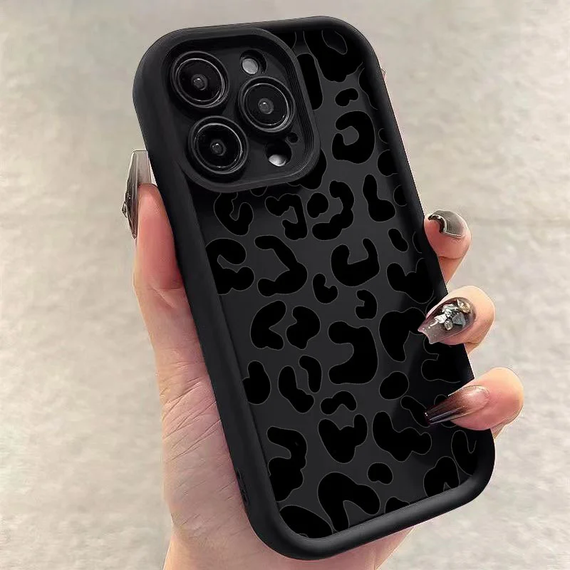 Modische schwarze Leoparden-Silikon-Handyhülle für iPhone 17 Air 14 15 16 Pro Max 11 12 13 7 8 Plus X XR XS MAX Weiche, verdickte Abdeckung – Detail 5