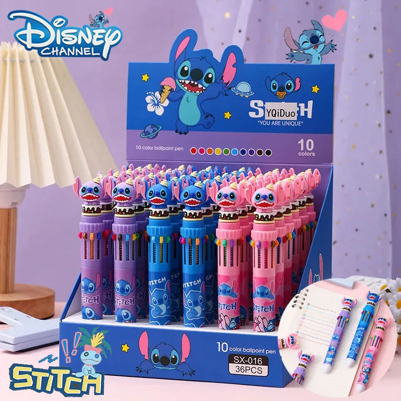 Disney Stitch Cartoon Ten Color Ballpoint Pens Anime Multi-color Painting Pen School Supplies Signing Pen Creative Stationery