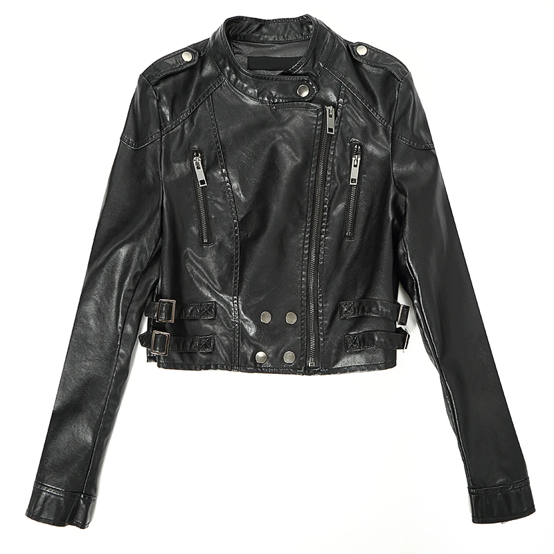 ZURICHOUSE Faux Leather Biker Jacket Women High Waist Fashion Slim Short Motorcycle PU Coat Spring Cropped Jacket Female