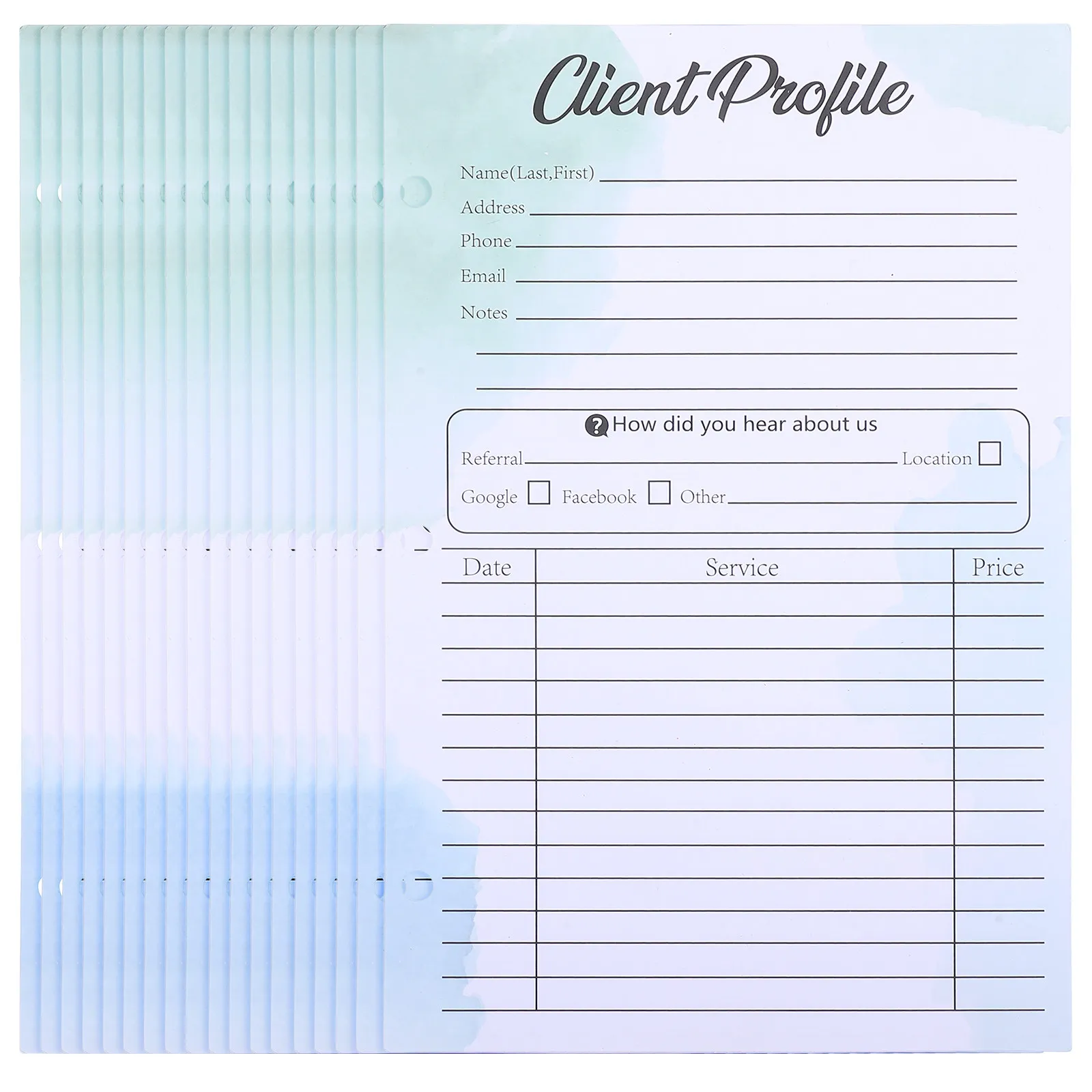 

50 шт. листов для карт клиентов с отверстиями для переплета, для малого бизнеса, для парикмахерских, для записи информации о клиентах