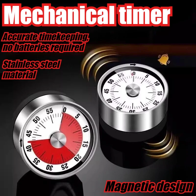 

Stainless Steel Kitchen Timer with Magnet No Battery Mechanical Egg Timer for Cooking Baking Countdown