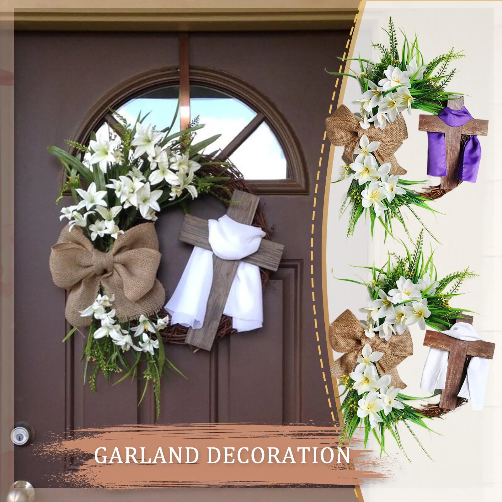 Wielkanoc 2024 Easter Wreath With Cross  Rustic Grapevine Easter Wreath With  Bow Easter Decorations Easter Decor