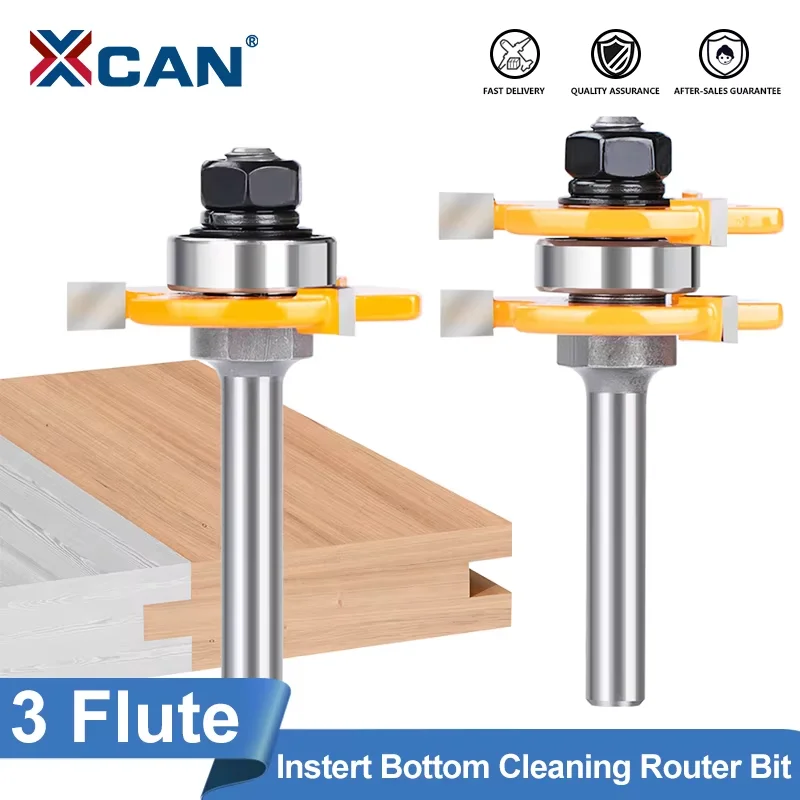 

XCAN 2PCS 3 Teeth Tongue Groove Joint Router Bits 6/6.35/8/12.7mm Shank T-Slot Assemble Milling Cutter for Woodworking