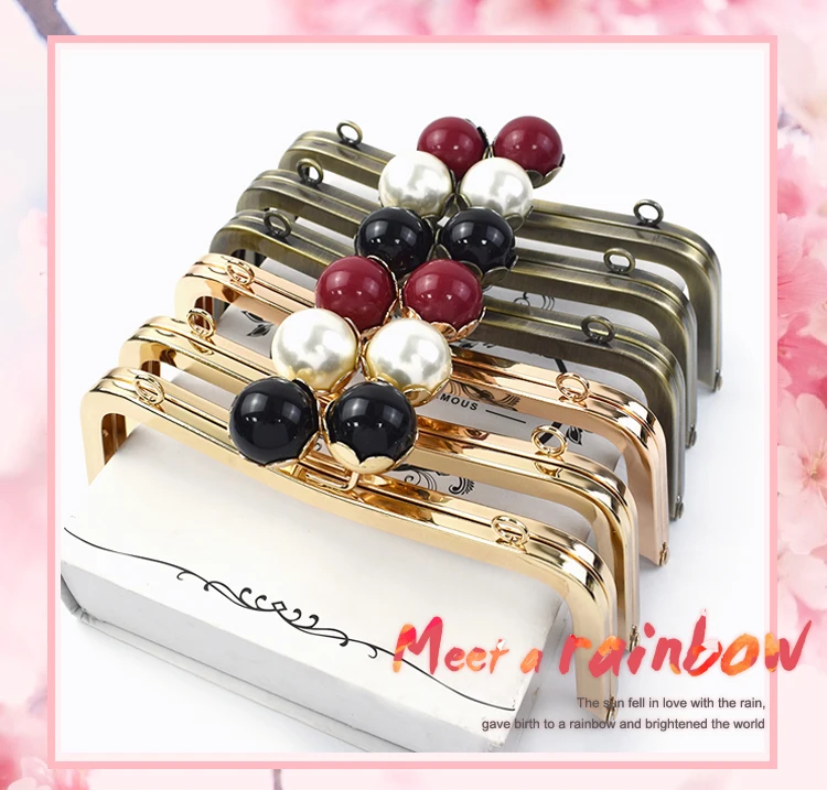 1/2Pcs 20cm Pearl Head Metal Purse Frame Bag Handle Kiss Clasp for Women HandBag Wallet Sewing Brackets DIY Bags Accessories
