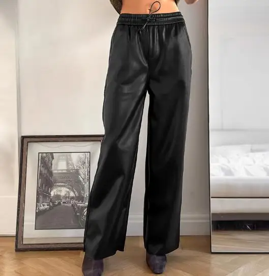 Women's Pants Autumn Winter Fashion Sexy Temperament Gray Velvet Matte Leather Pants Retro High-End High Waisted Casual Pants