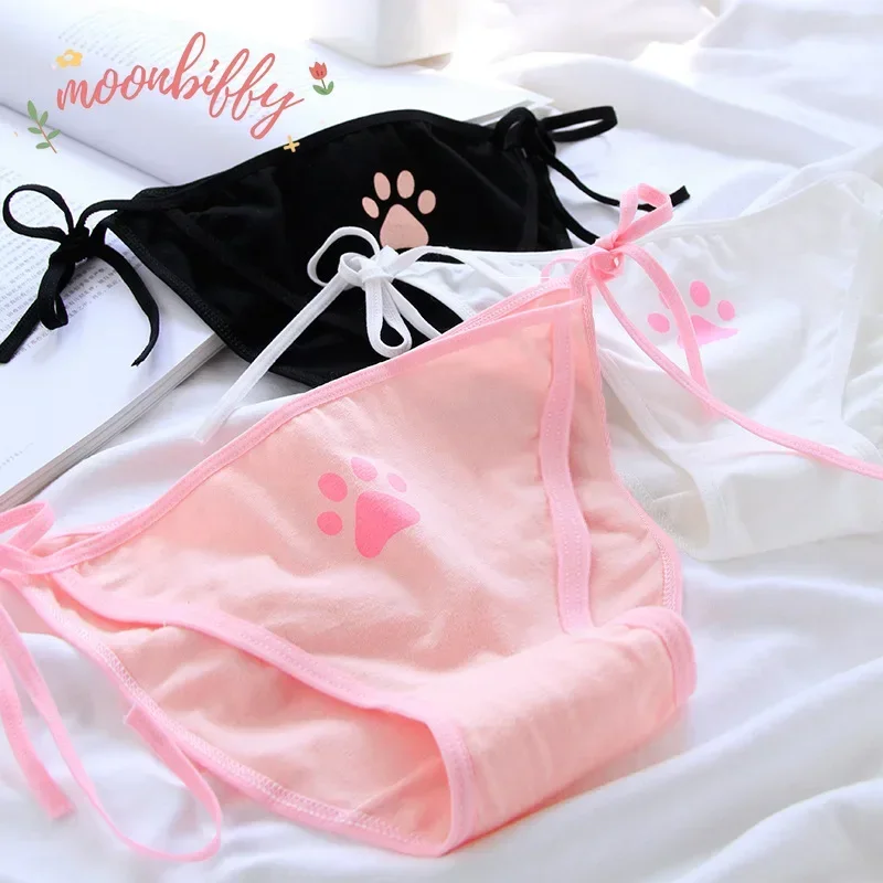 Young Girls Student Cute Underwear Women Japan Lace Up Cotton Panties Funny Hollow Out Seamless Briefs Female Lingerie