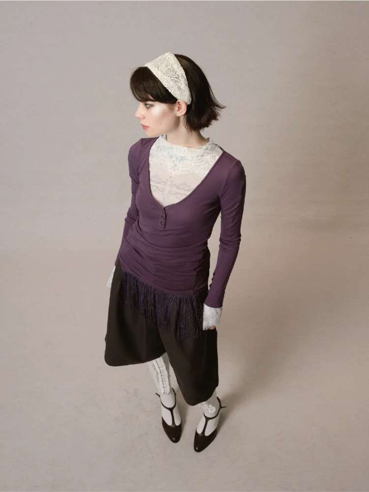 

Женская вязаная футболка NEONEON Commuter Vintage с V-образным вырезом, облегающая, с длинным рукавом, для многослойных образов, осень-весна, модная