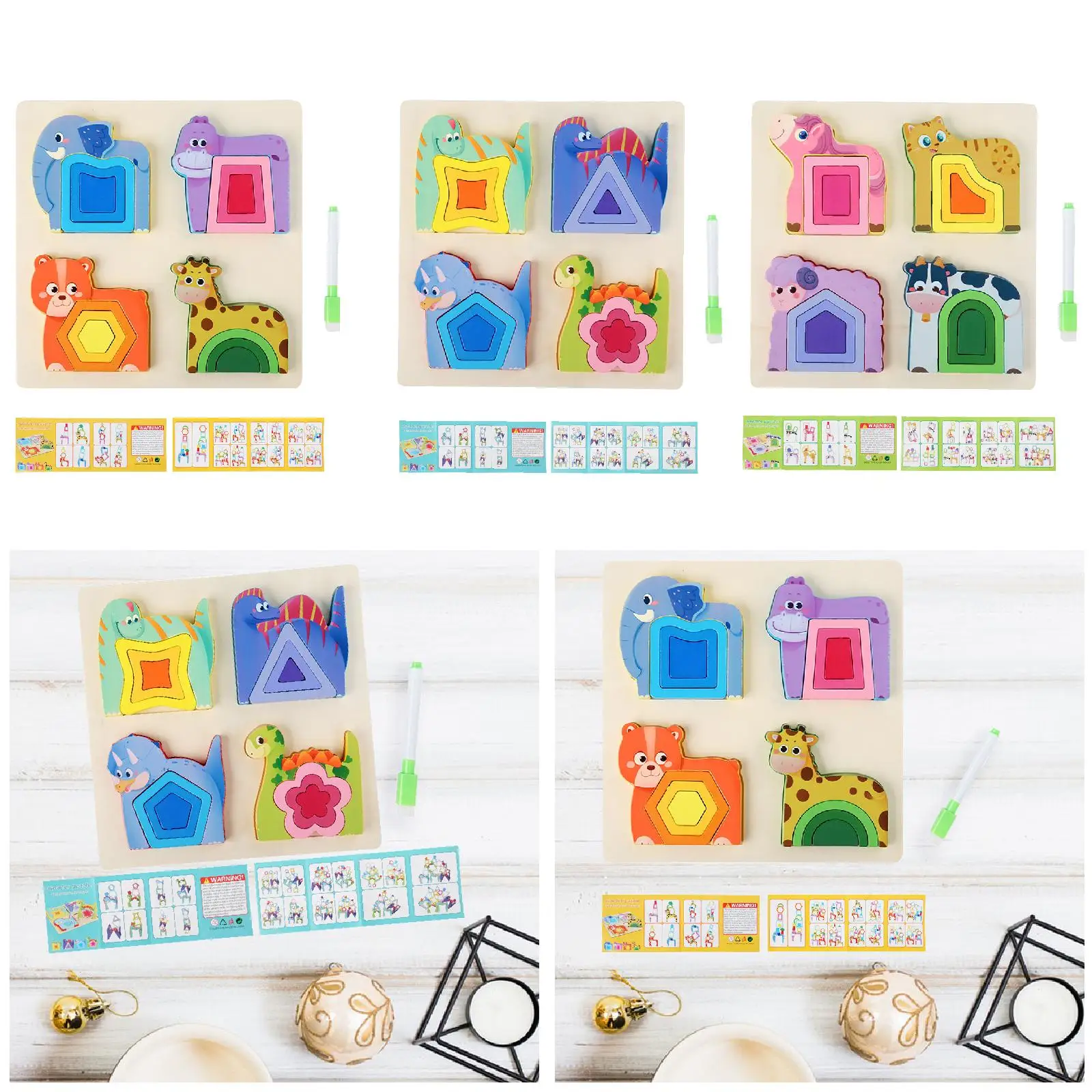 Wooden Jigsaw Puzzle Games Educational Toys Colors and Shapes Cognition for Baby Age 4+ Years Old Children Kids Birthday Gifts