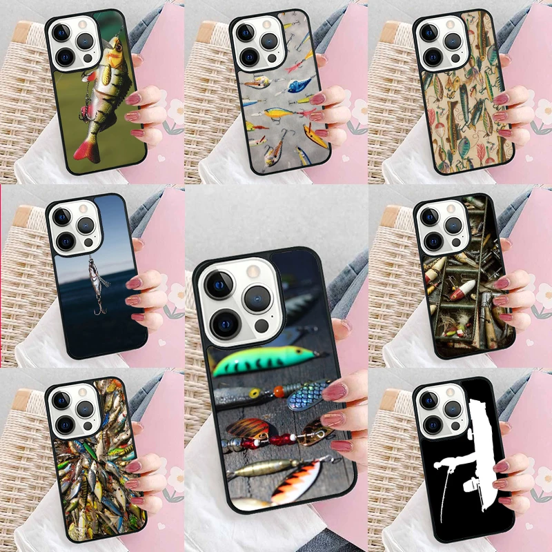 Fishing Baits Lures Hook Tackle Soft Phone Case Cover for iPhone 16 Promax 15 Pro 13 14 Plus 11 12 Mini XR XS MAX Coque