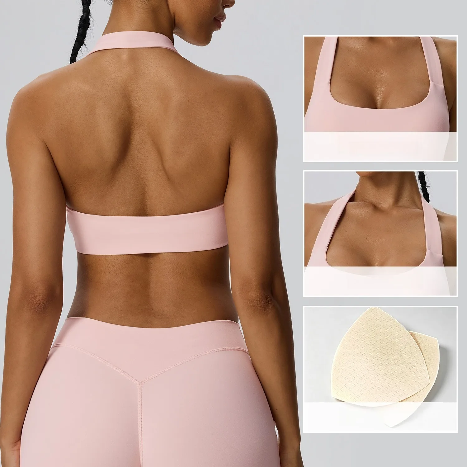 Women Square Neck Halter Sports Bra Beauty Back Yoga Tank Top Naked Feel Double-Sided Brushed Fitness Workout Top