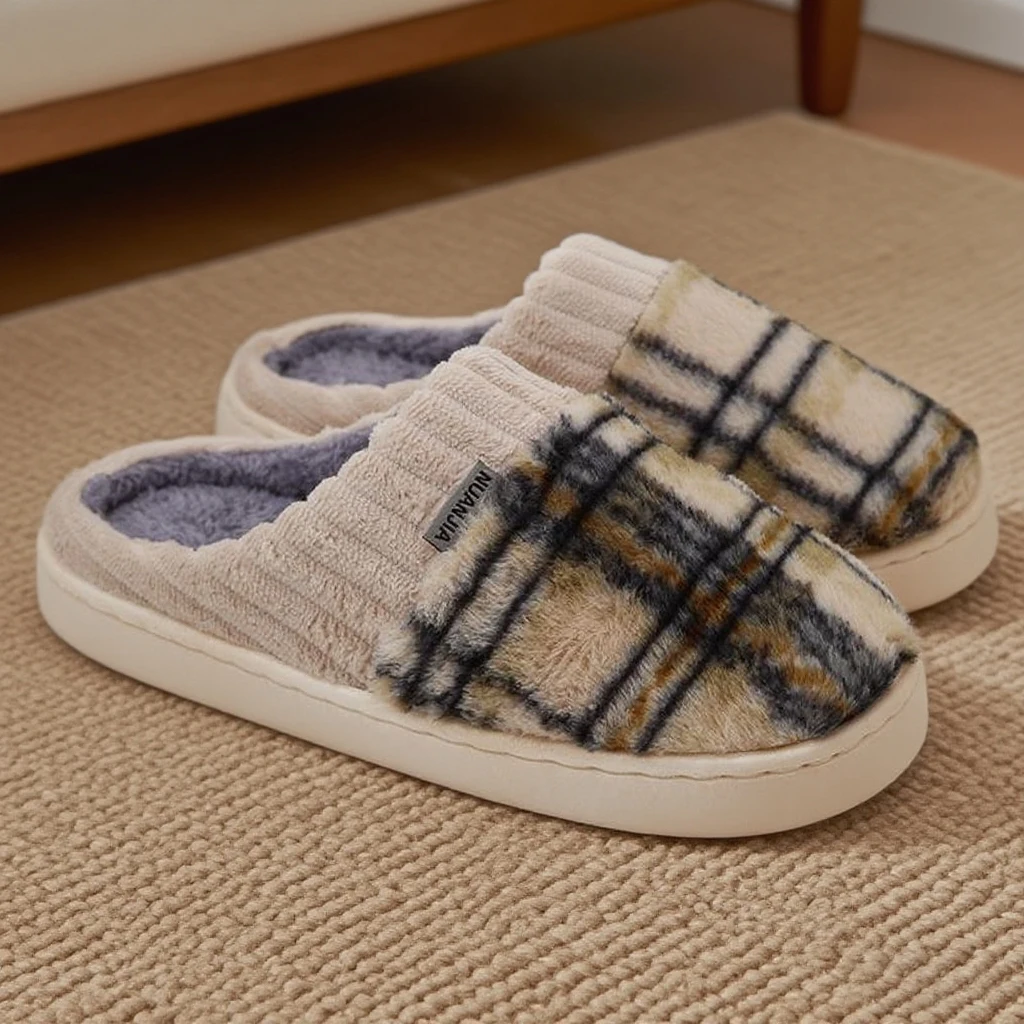 نعال من القطن للنساء في الخريف والشتاء المنزل داخلي سميك سوليد دافئ وغير قابل للانزلاق المنزل زوجين لطيف نعال من القطن القطيفة للرجال في الشتاء