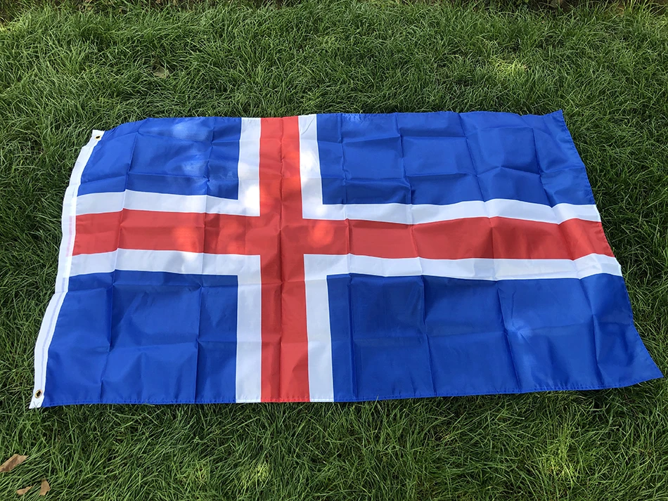 SKY ]FLAG free shipping 90x150cm Iceland National Flag 3x5FT polyester red cross is isl iceland Blue Icelandic flag Banner